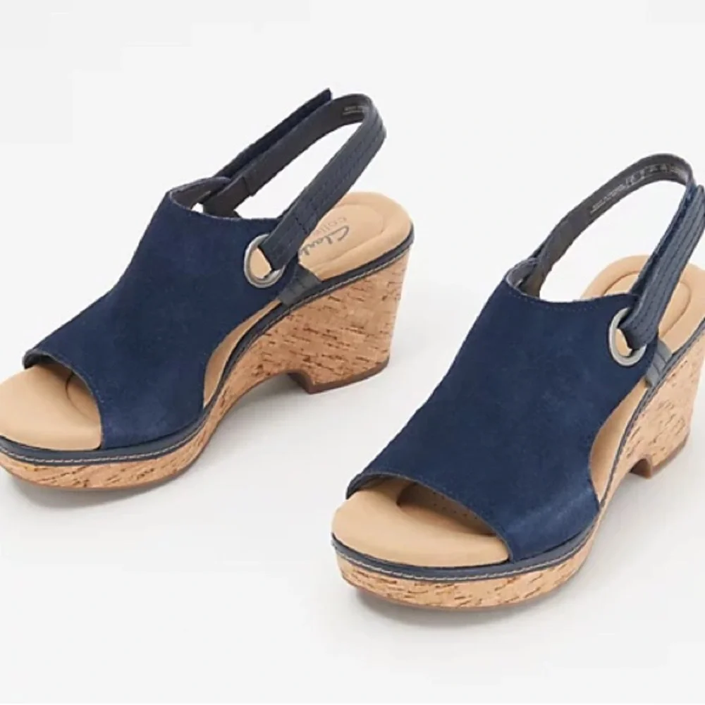 Clarks Collection Suede Cork Wedges - Giselle Sea